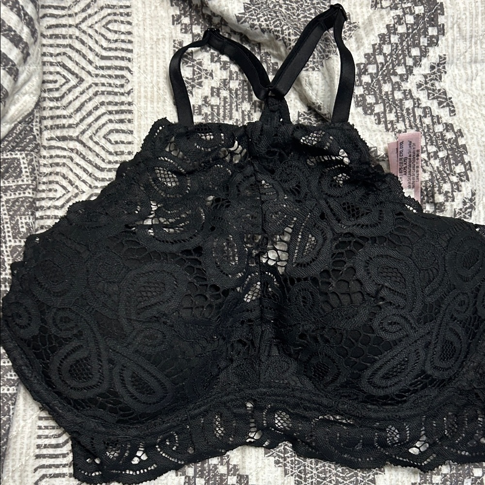 PINK Victoria's Secret Black Lace Halter Bralette